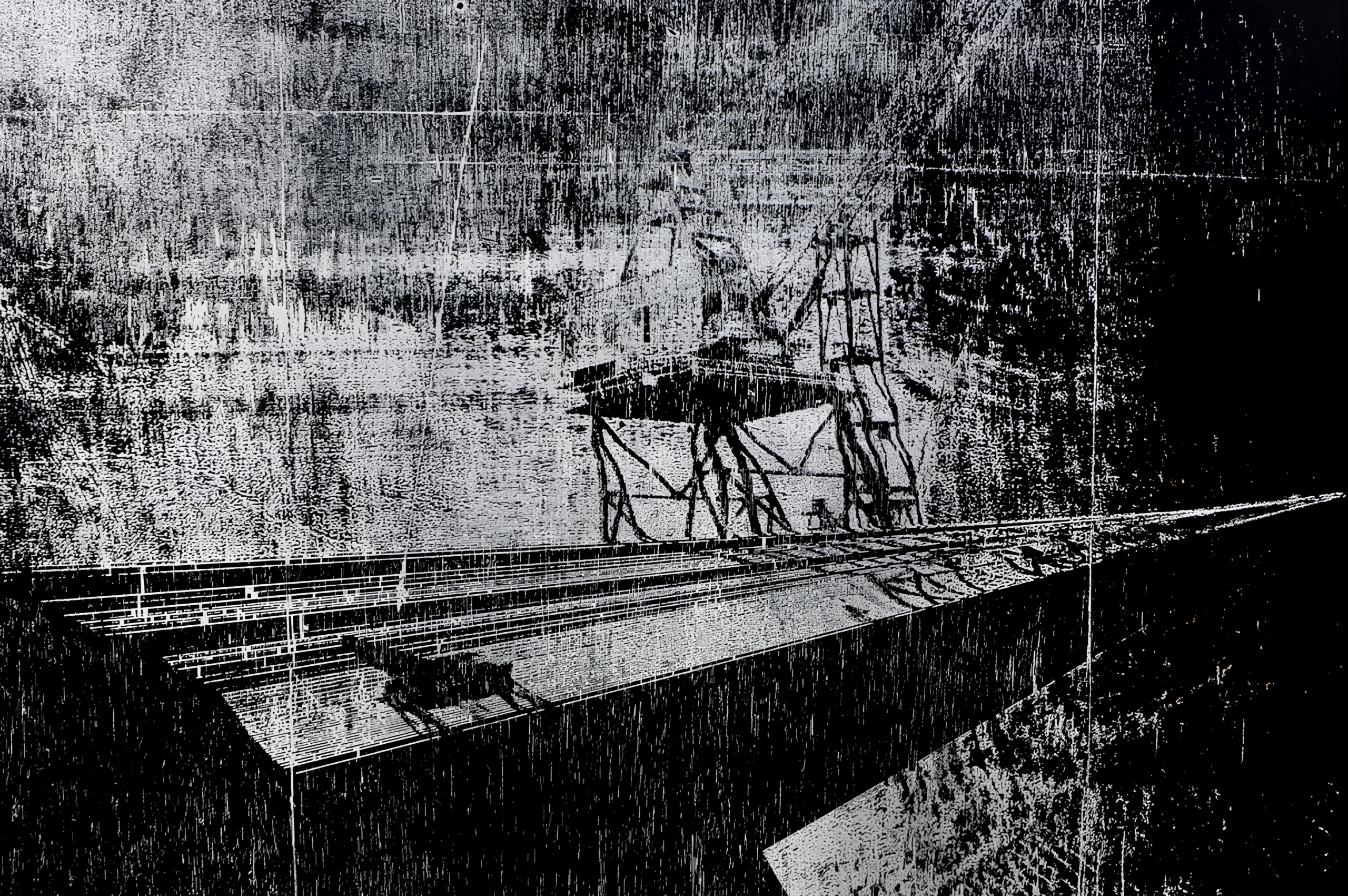 Dry Dock, Brooklyn — Woodcut (laser cut), 56 × 76 cm, by Bianca Cork