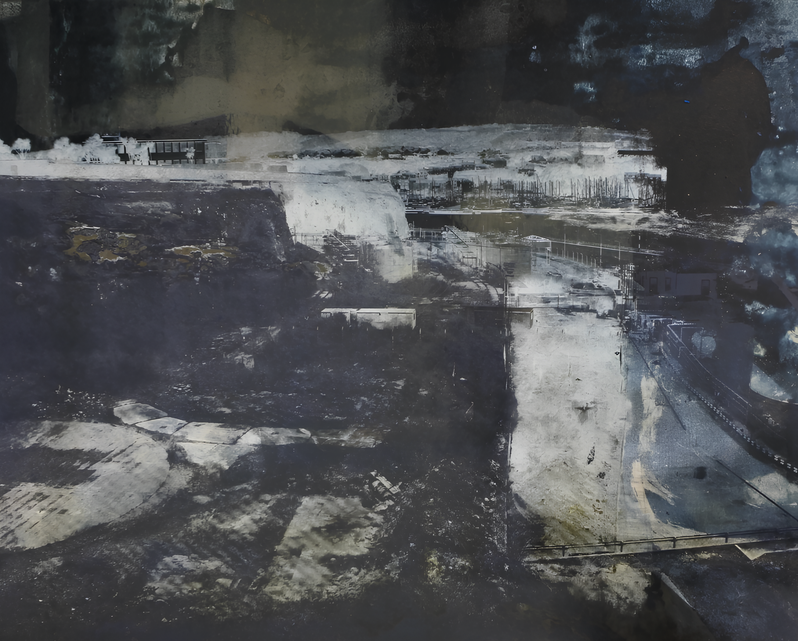 Falmouth, Industry Landscape — Monoprint, Screenprint, 60cm x 90cm, by Bianca Cork